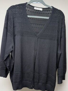 Women's 2X black long sleeve cardigan sweater with crotched pattern, NWOT